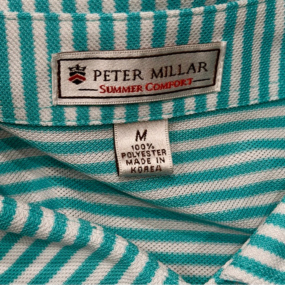 Peter Millar Summer Comfort The Crosby Green White Stripe Polo Shirt Men Large - Picture 3 of 8